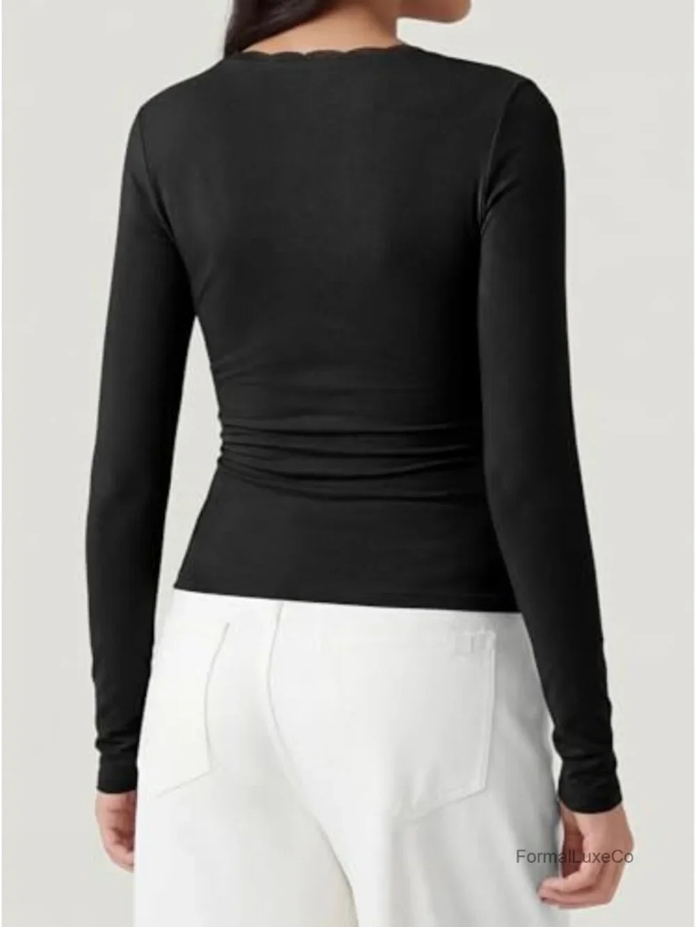 Lace Deep V Neck Long Sleeve Slim Fit Top Going Out Night Out Fall Layering